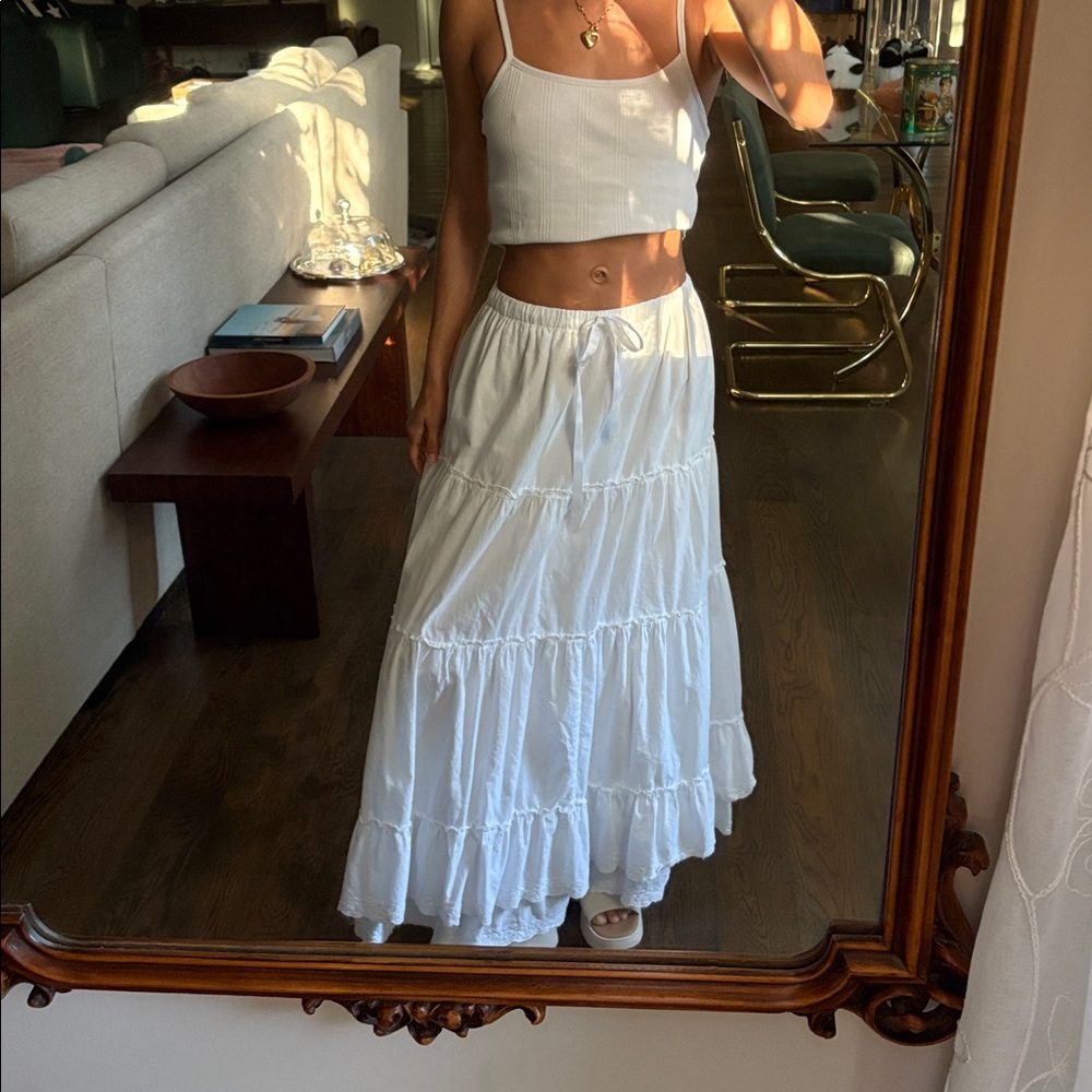 Cotton White Maxi Tiered Skirt